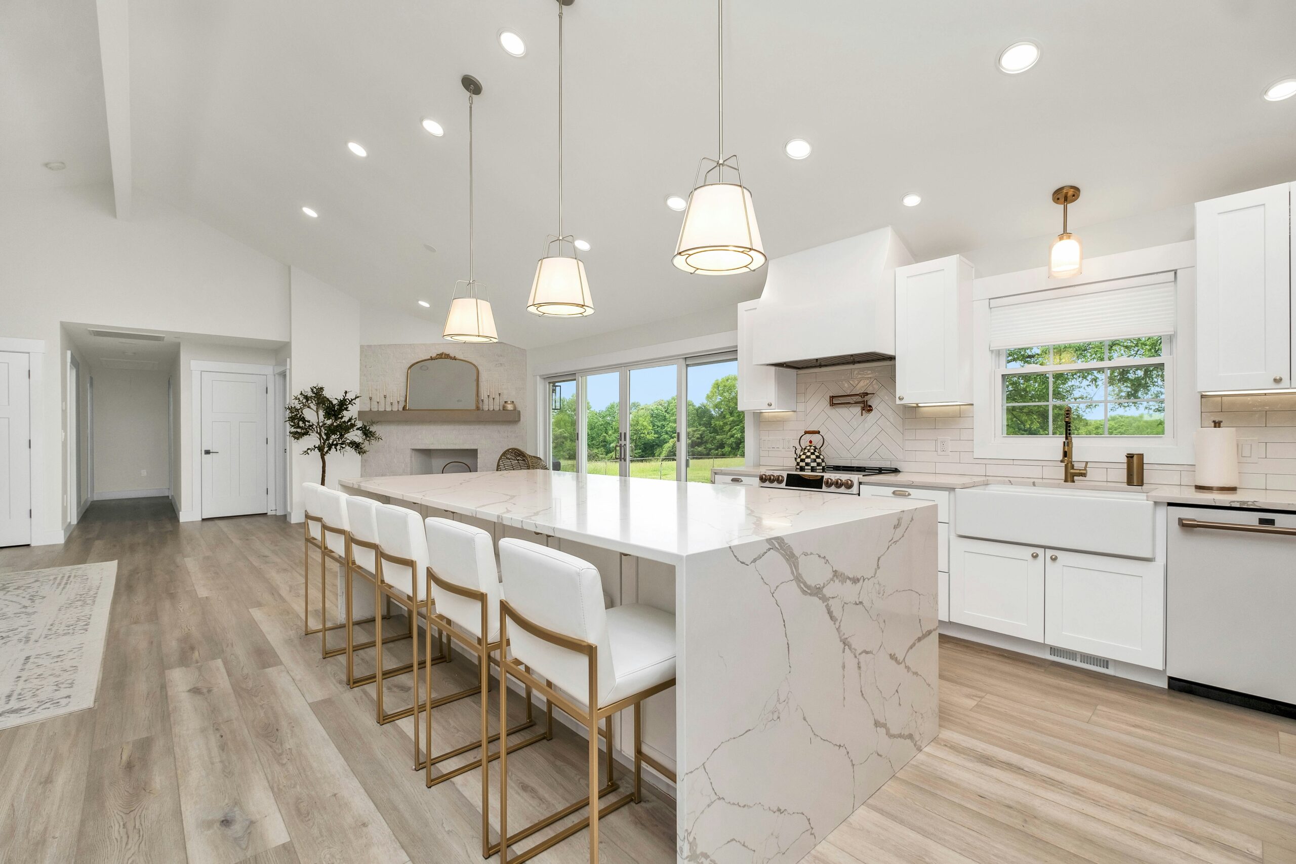 pristine kitchen with large central island and pendant lighting. best house cleaning service in the Seacoast Region. Services. Post-construction cleaning services in Exeter.